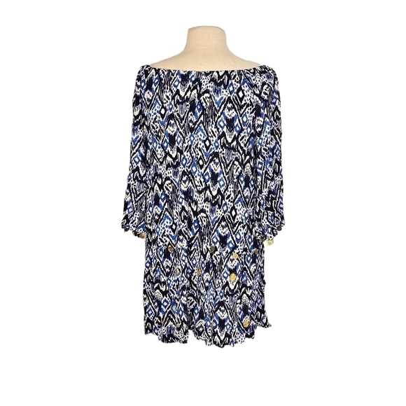 Lilly Pulitzer Flowy Blue Ikat Coin Delaney Swing Dress - Picture 3 of 9